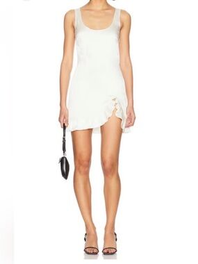NWT White Ruffle Hem Sleeveless Mini Dress